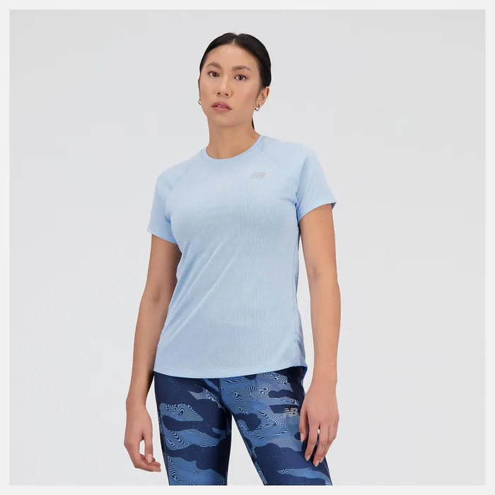 Women Impact Run Short Sleeve Blue Haze Heather New Balance Shirts