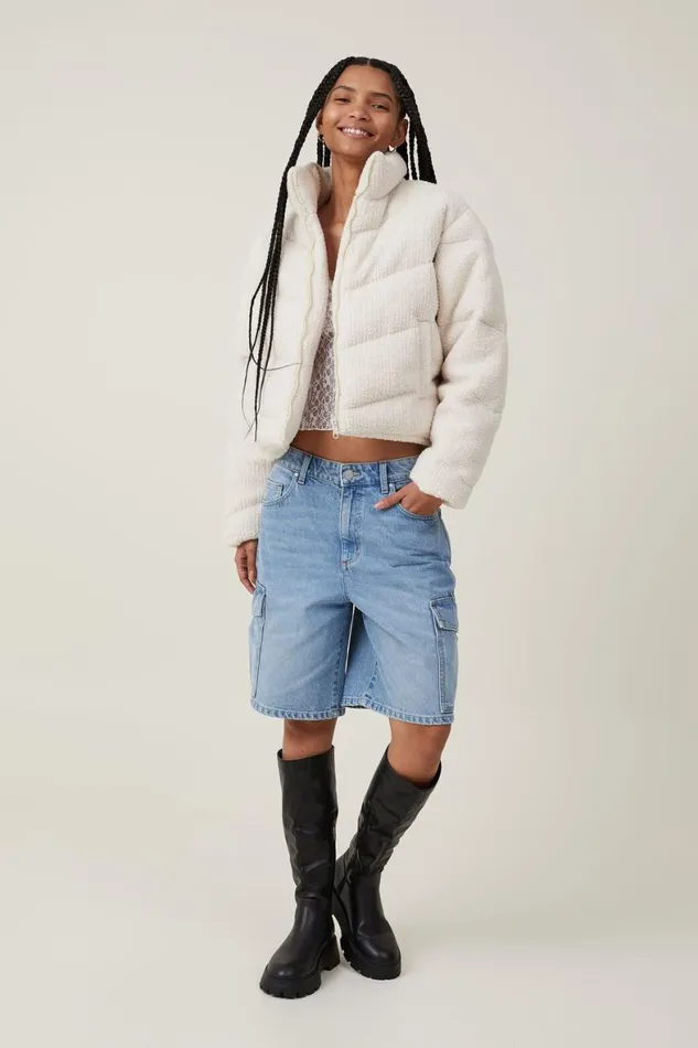 Women Jackets Cotton On Teddy Bomber Ivory