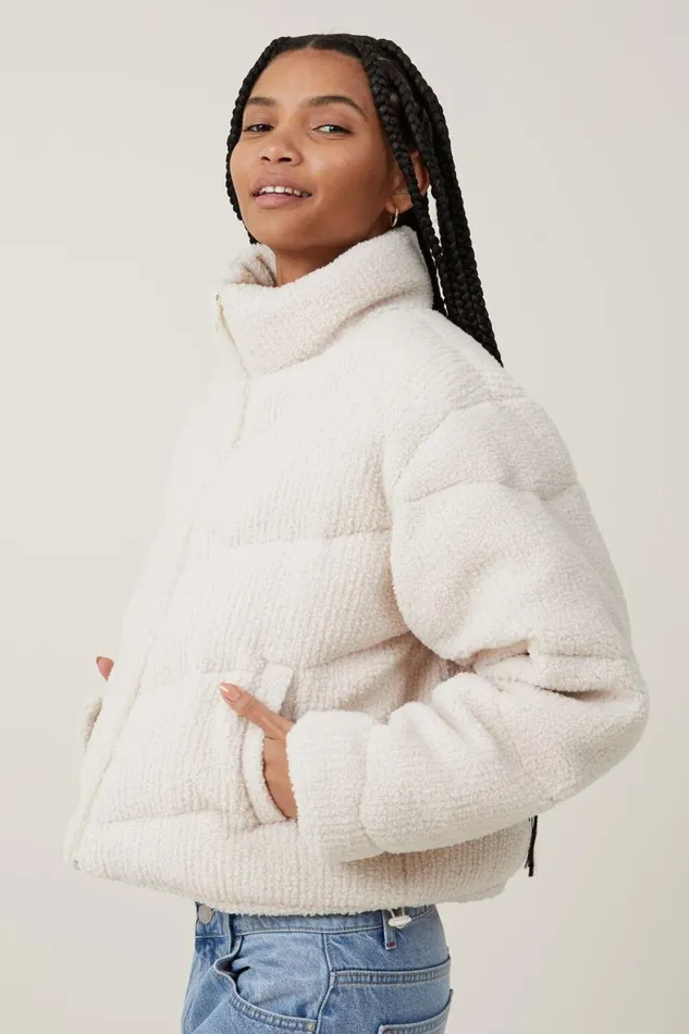 Women Jackets Cotton On Teddy Bomber Ivory