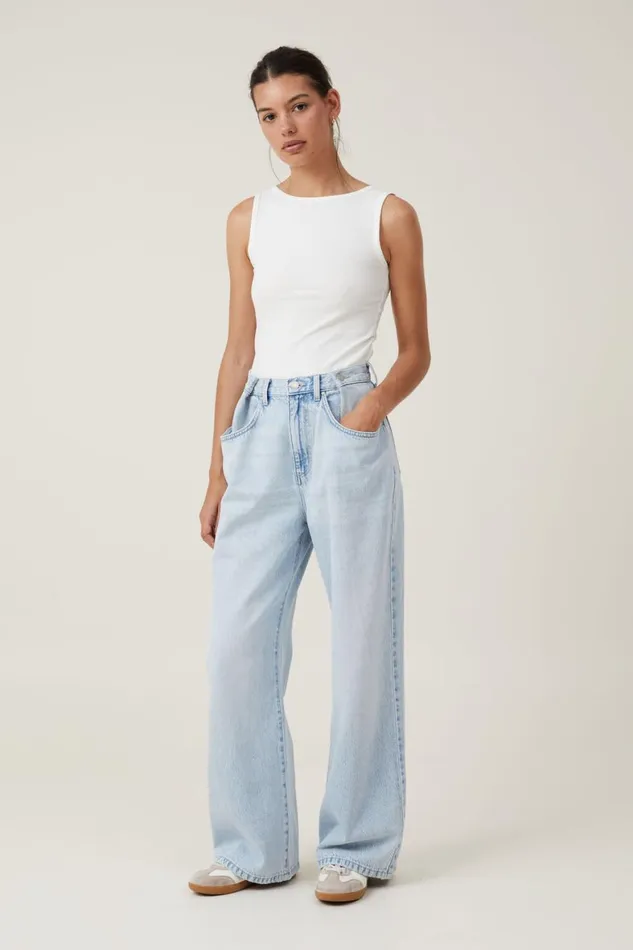 Women Jeans Cotton On Adjustable Wide Jean Crystal Blue