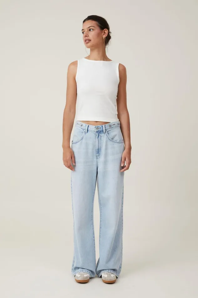 Women Jeans Cotton On Adjustable Wide Jean Crystal Blue