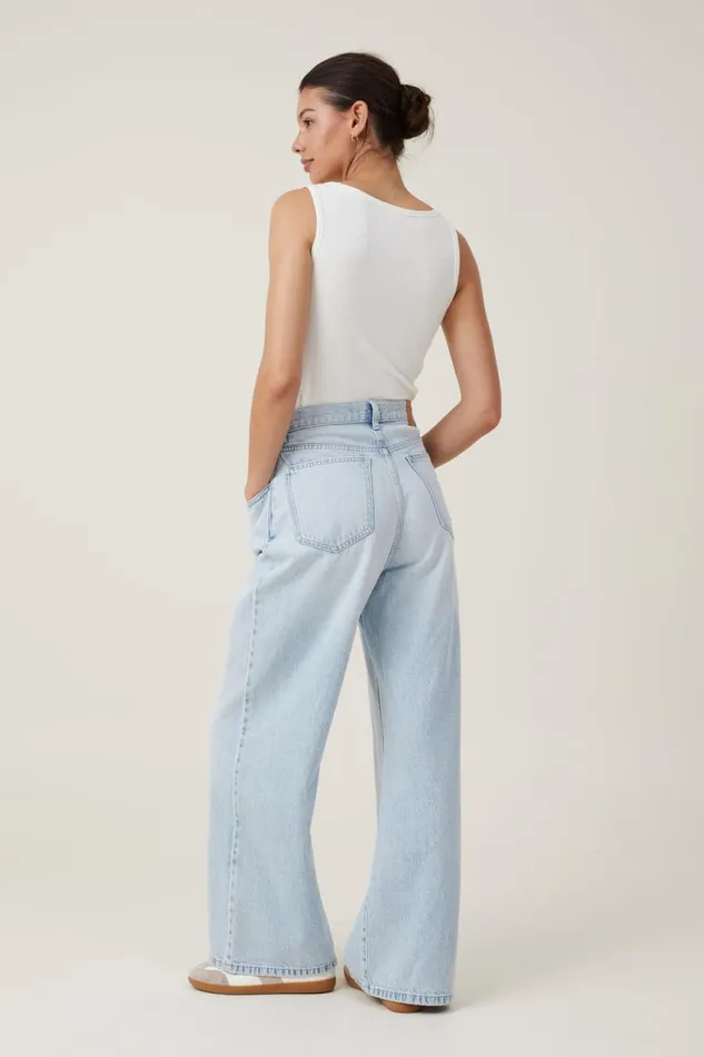 Women Jeans Cotton On Adjustable Wide Jean Crystal Blue