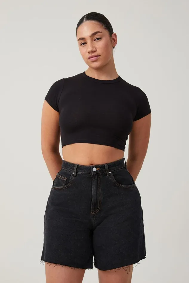 Women Jeans Cotton On Curvy Relaxed Denim Short Smokey Black