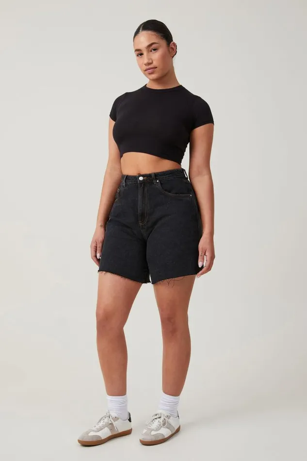 Women Jeans Cotton On Curvy Relaxed Denim Short Smokey Black