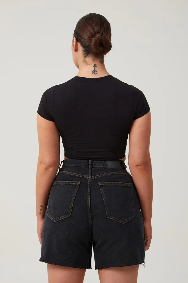 Women Jeans Cotton On Curvy Relaxed Denim Short Smokey Black