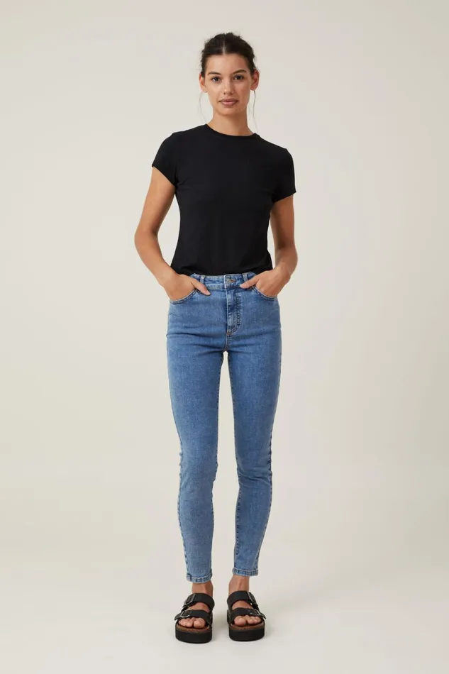 Women Jeans Cotton On High Rise Skinny Jean Sea Blue