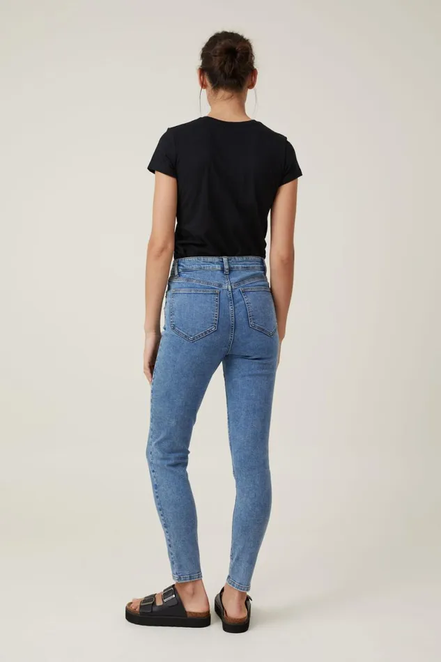 Women Jeans Cotton On High Rise Skinny Jean Sea Blue