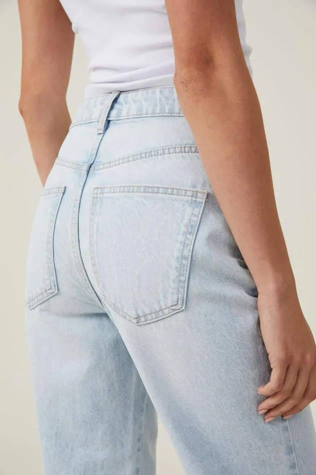 Women Jeans Cotton On Long Straight Jean Ice Blue Rip