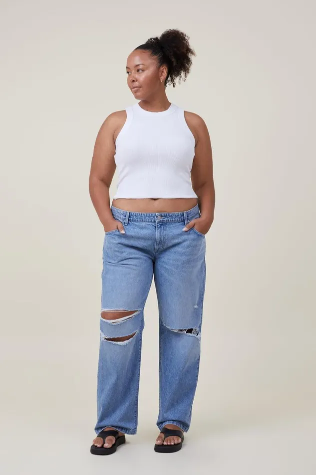 Women Jeans Cotton On Low Rise Straight Jean Bells Blue Rip