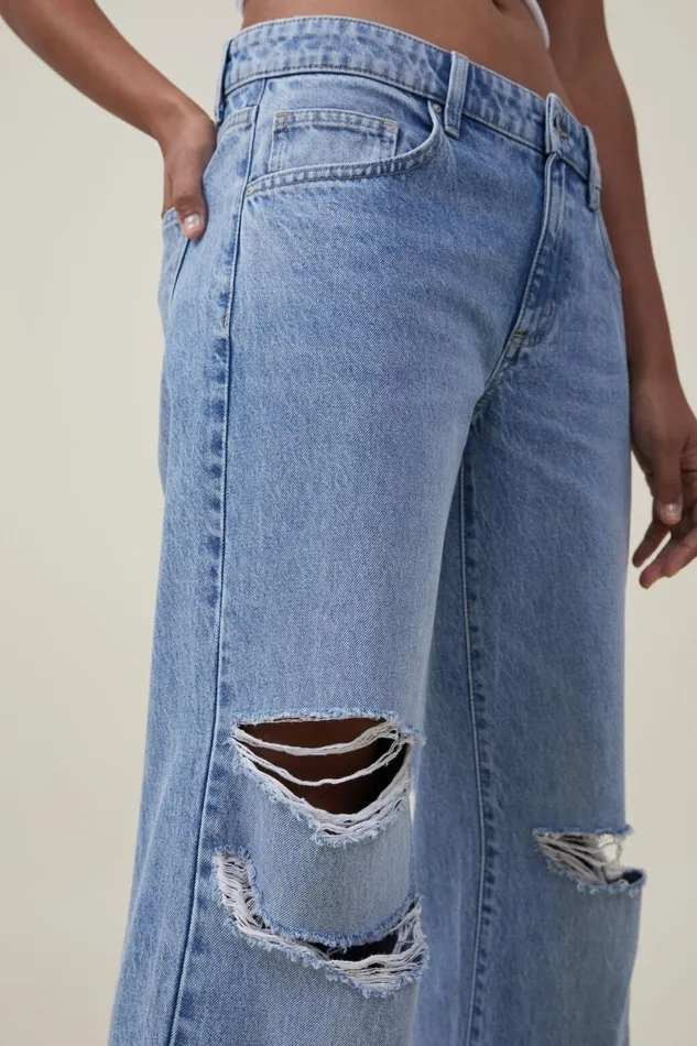 Women Jeans Cotton On Low Rise Straight Jean Bells Blue Rip