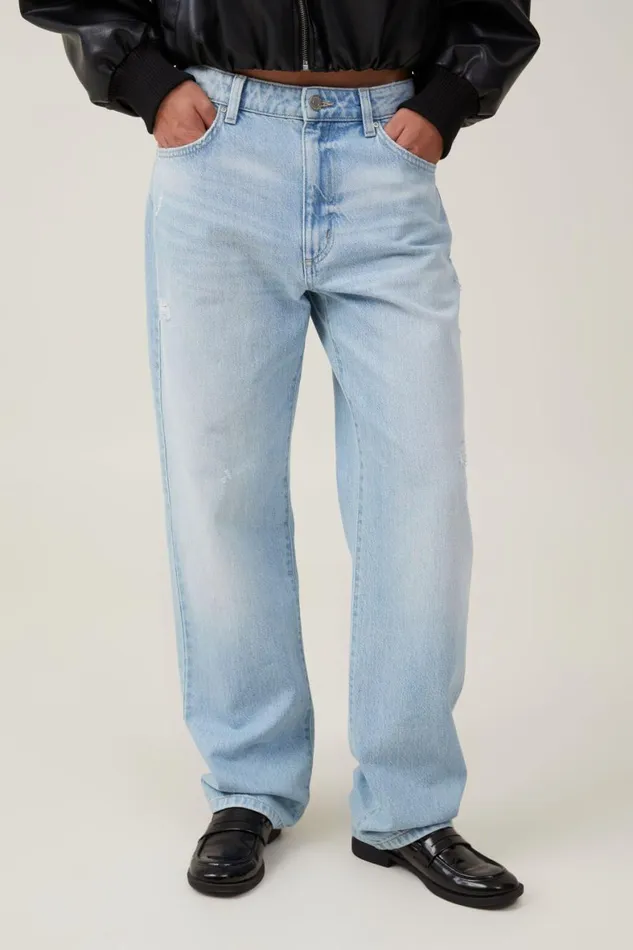 Women Jeans Cotton On Original Straight Jean Air Blue Worn