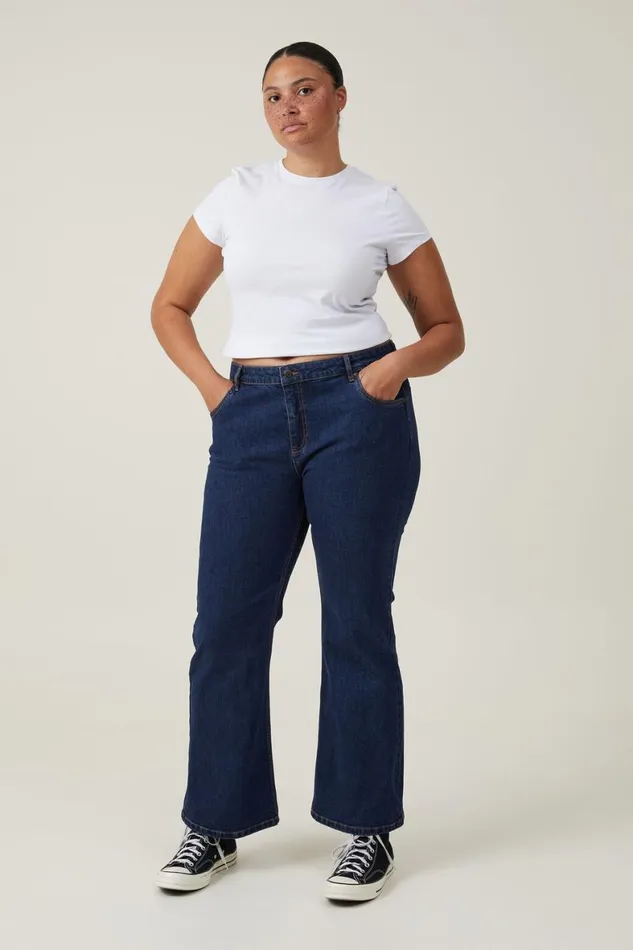 Women Jeans Cotton On Stretch Bootcut Flare Jean Rinse Blue