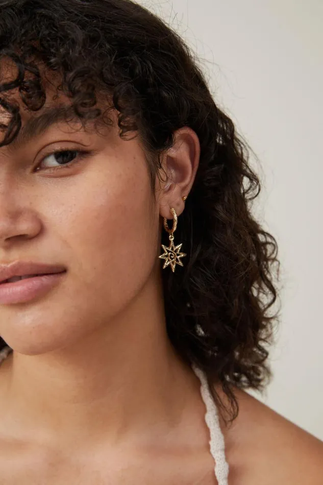 Women Jewelry Cotton On Mid Charm Earring Gold Plated Hammered Star