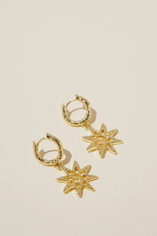 Women Jewelry Cotton On Mid Charm Earring Gold Plated Hammered Star