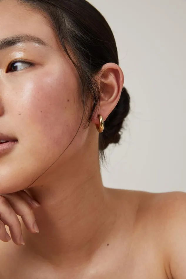Women Jewelry Cotton On Waterproof Mid Hoop Earring Gold Plated Tube