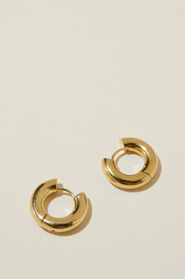 Women Jewelry Cotton On Waterproof Mid Hoop Earring Gold Plated Tube