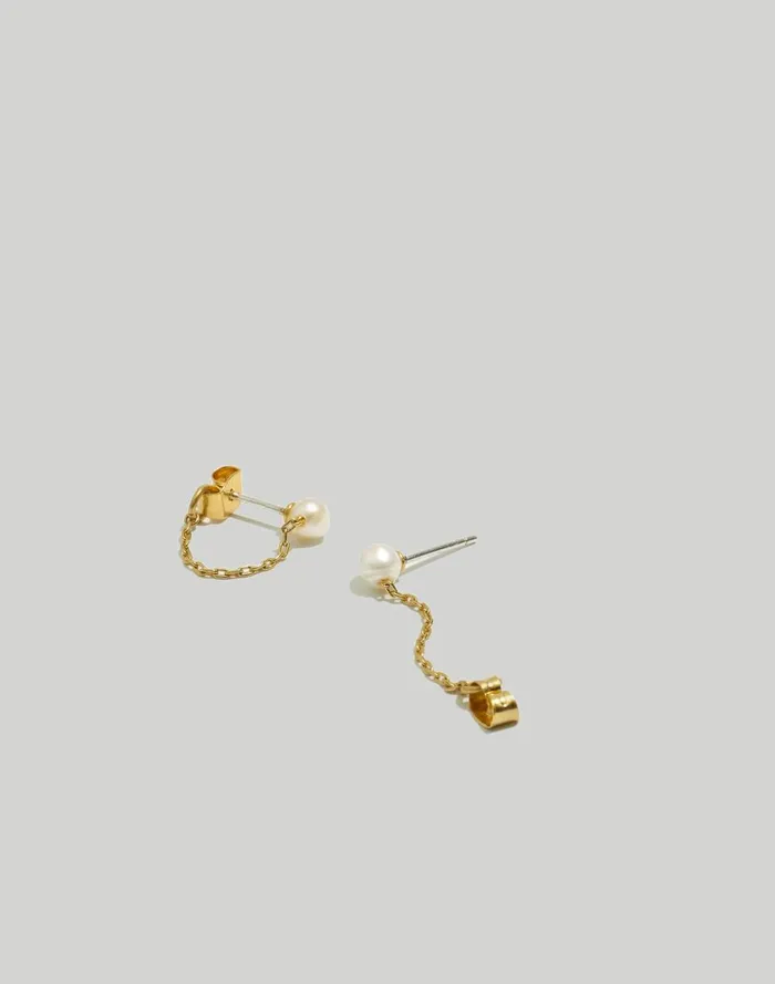 Women Jewelry Madewell Freshwater Pearl Chain Stud Earrings Vintage Gold