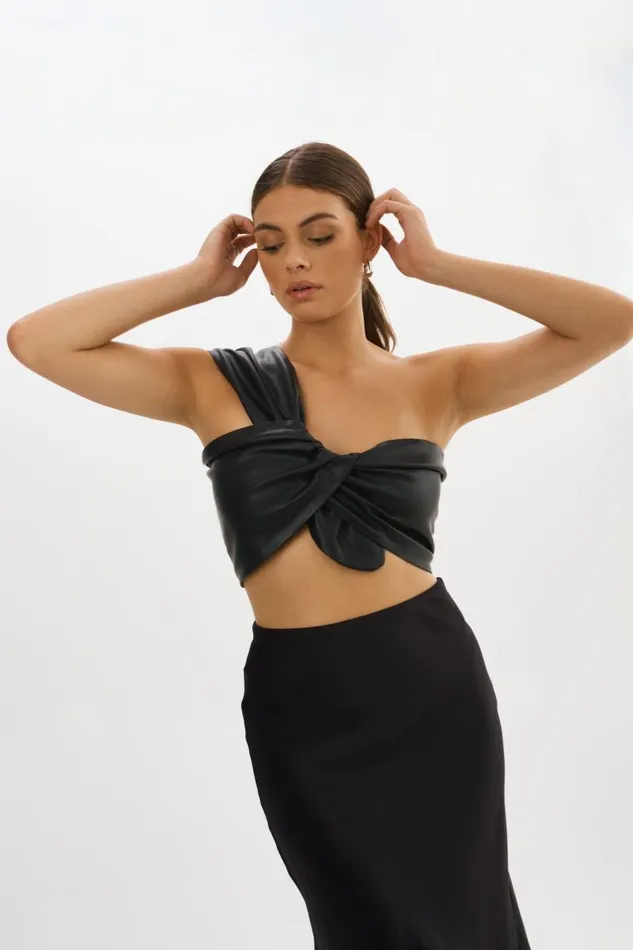 Women JOLIE Faux Leather One Shoulder Top Black LAMARQUE Tops