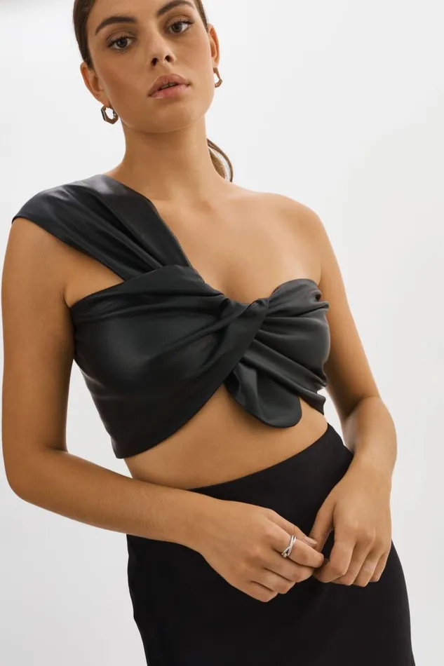 Women JOLIE Faux Leather One Shoulder Top Black LAMARQUE Tops Women JOLIE Faux Leather One Shoulder Top Black LAMARQUE Tops