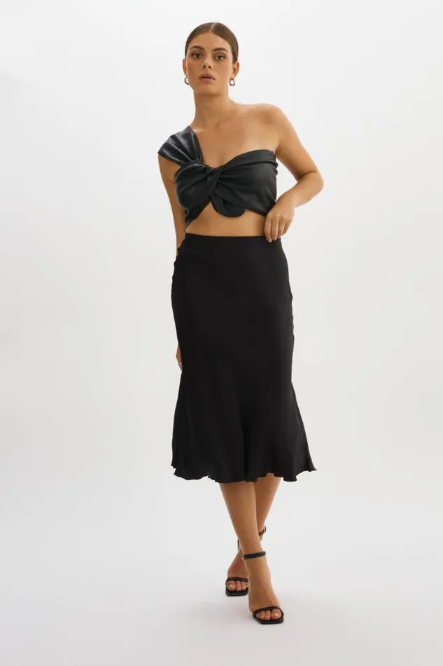 Women JOLIE Faux Leather One Shoulder Top Black LAMARQUE Tops Women JOLIE Faux Leather One Shoulder Top Black LAMARQUE Tops
