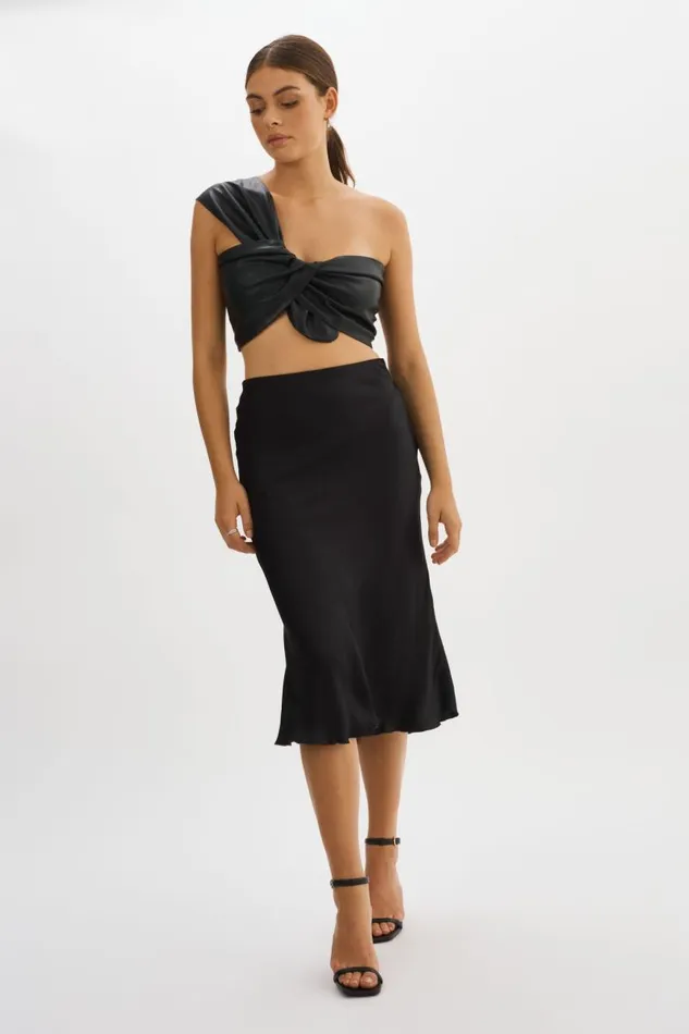 Women JOLIE Faux Leather One Shoulder Top Black LAMARQUE Tops Women JOLIE Faux Leather One Shoulder Top Black LAMARQUE Tops