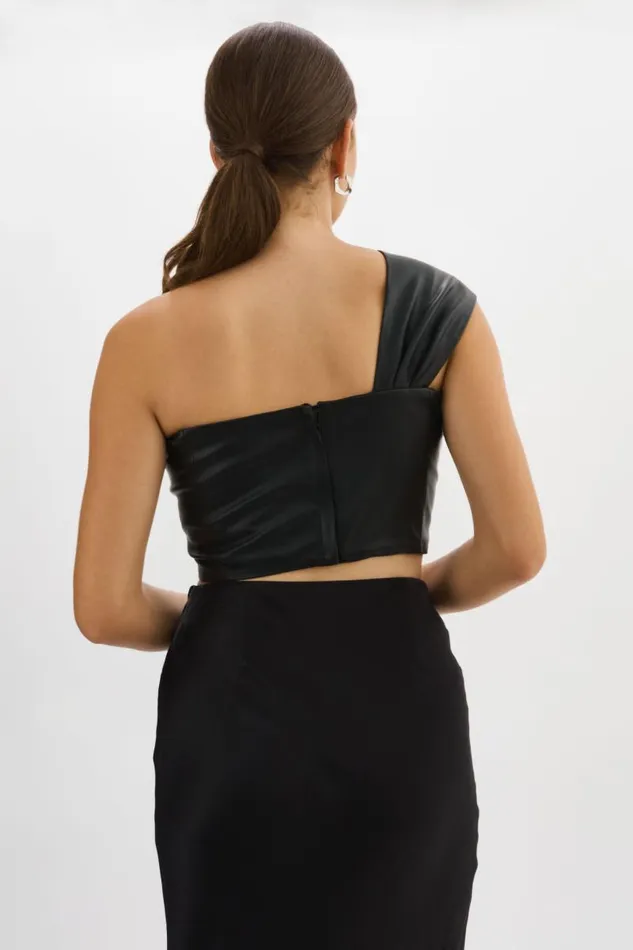 Women JOLIE Faux Leather One Shoulder Top Black LAMARQUE Tops Women JOLIE Faux Leather One Shoulder Top Black LAMARQUE Tops