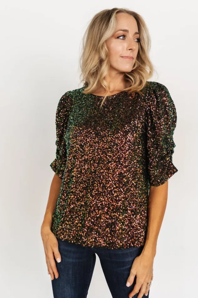 Women Joplin Sequin Top Black Multi Baltic Born Embellished and Sequined