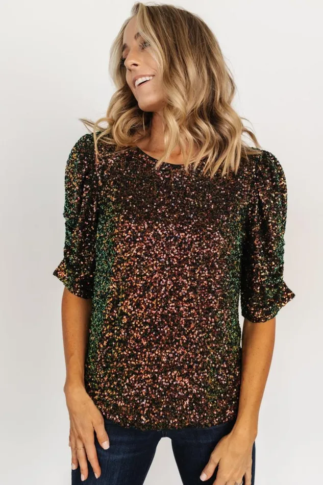 Women Joplin Sequin Top Black Multi Baltic Born Embellished and Sequined
