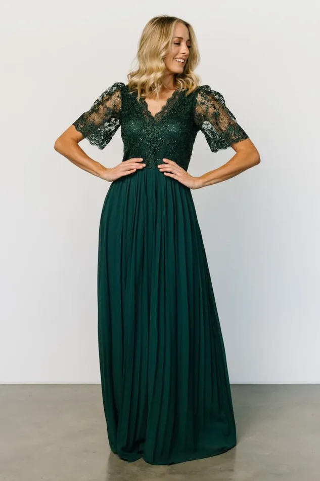 Women Josephine Pleated Maxi Dress Dark Green Baltic Born Embellished and Sequined Women Josephine Pleated Maxi Dress Dark Green Baltic Born Embellished and Sequined