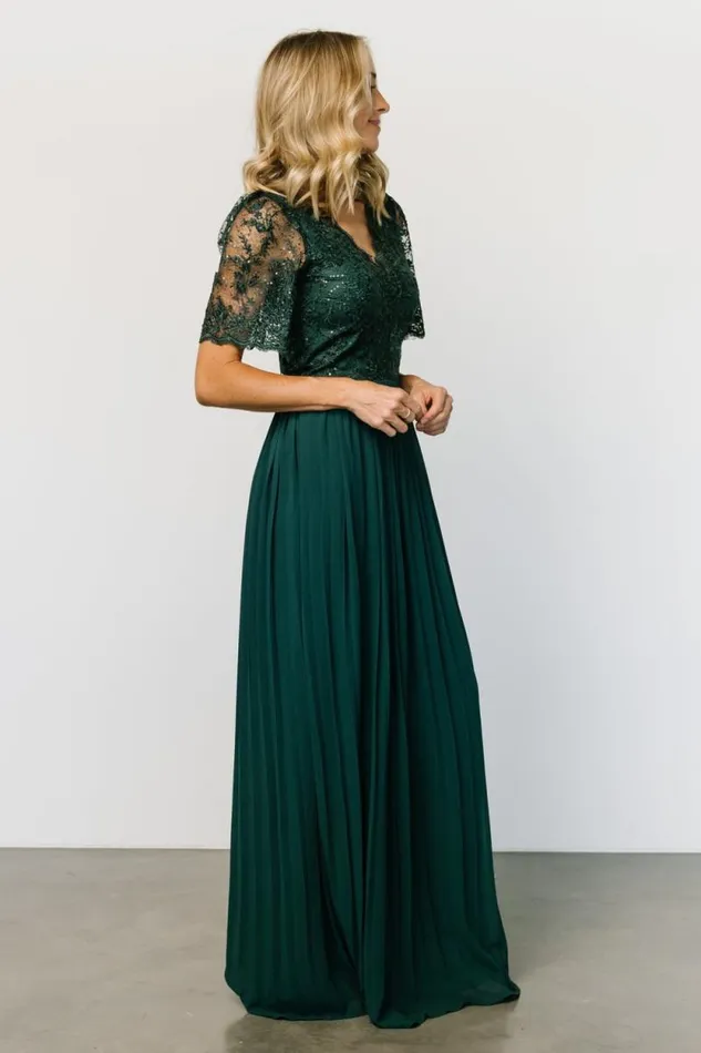 Women Josephine Pleated Maxi Dress Dark Green Baltic Born Embellished and Sequined Women Josephine Pleated Maxi Dress Dark Green Baltic Born Embellished and Sequined