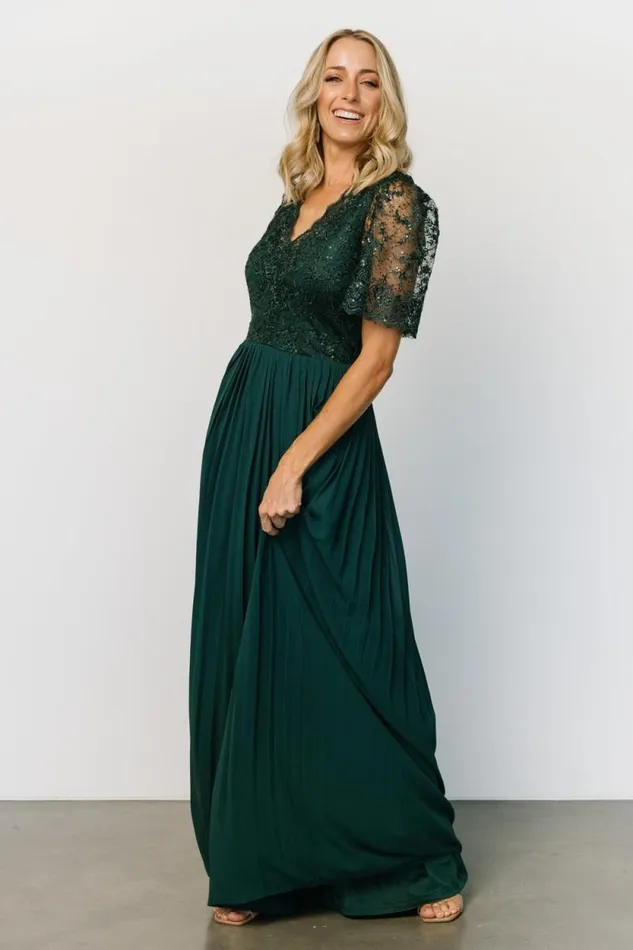 Women Josephine Pleated Maxi Dress Dark Green Baltic Born Embellished and Sequined Women Josephine Pleated Maxi Dress Dark Green Baltic Born Embellished and Sequined
