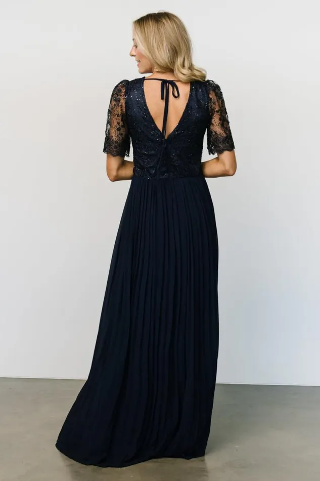 Women Josephine Pleated Maxi Dress Navy Baltic Born Embellished and Sequined Women Josephine Pleated Maxi Dress Navy Baltic Born Embellished and Sequined
