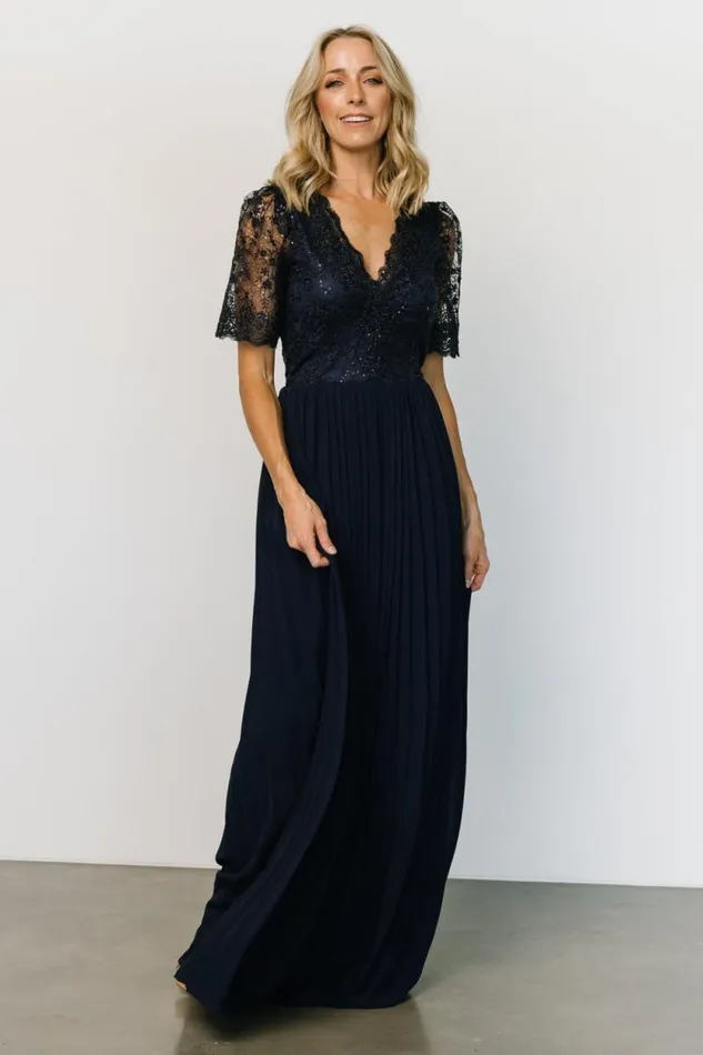 Women Josephine Pleated Maxi Dress Navy Baltic Born Embellished and Sequined Women Josephine Pleated Maxi Dress Navy Baltic Born Embellished and Sequined