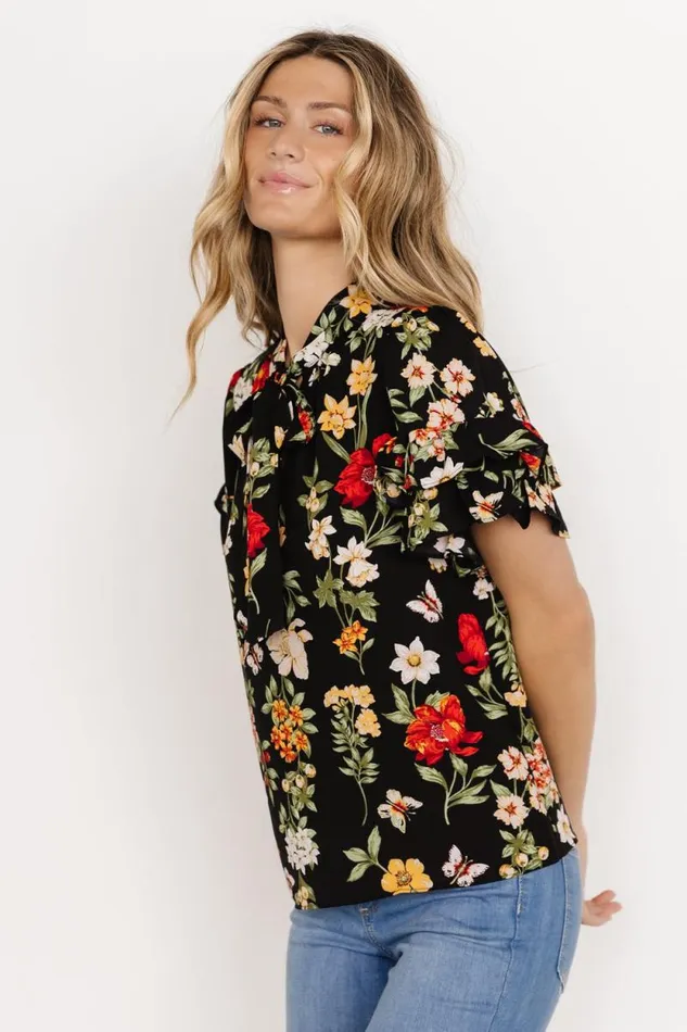 Women Judy Ruffle Sleeve Top Black Multi Baltic Born Blouses and Shirts Women Judy Ruffle Sleeve Top Black Multi Baltic Born Blouses and Shirts