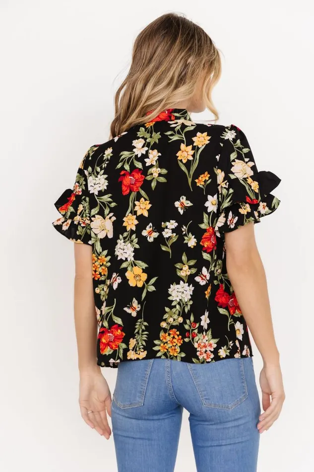 Women Judy Ruffle Sleeve Top Black Multi Baltic Born Blouses and Shirts Women Judy Ruffle Sleeve Top Black Multi Baltic Born Blouses and Shirts