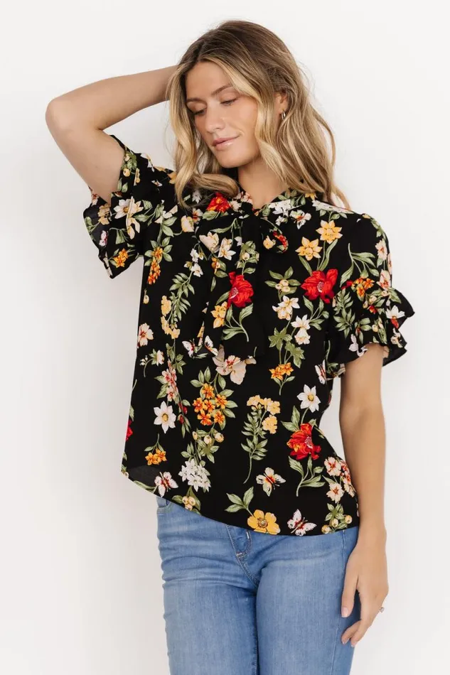 Women Judy Ruffle Sleeve Top Black Multi Baltic Born Blouses and Shirts Women Judy Ruffle Sleeve Top Black Multi Baltic Born Blouses and Shirts