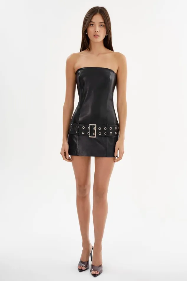 Women KALINA Leather Mini Dress Black LAMARQUE Dresses Women KALINA Leather Mini Dress Black LAMARQUE Dresses