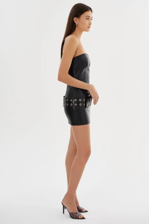 Women KALINA Leather Mini Dress Black LAMARQUE Dresses Women KALINA Leather Mini Dress Black LAMARQUE Dresses