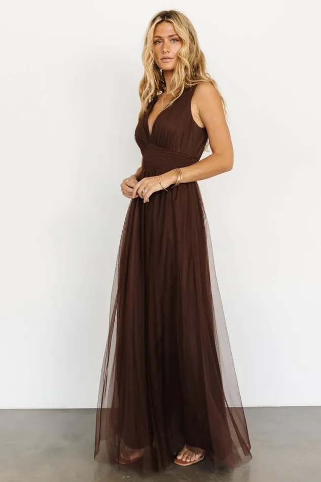 Women Kamila Tulle Maxi Dress Espresso Baltic Born Maxi Dresses