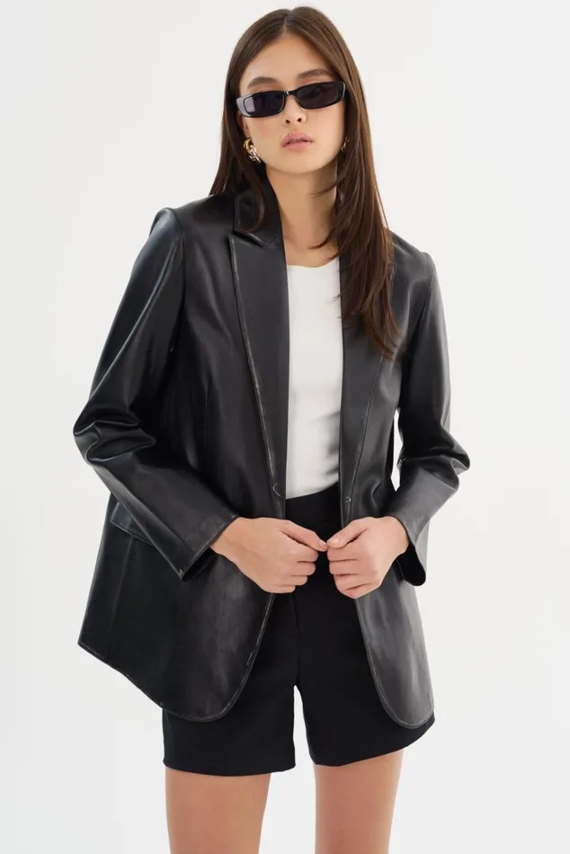 Women KARRIN Distressed Leather Blazer Distressed Black LAMARQUE Blazers