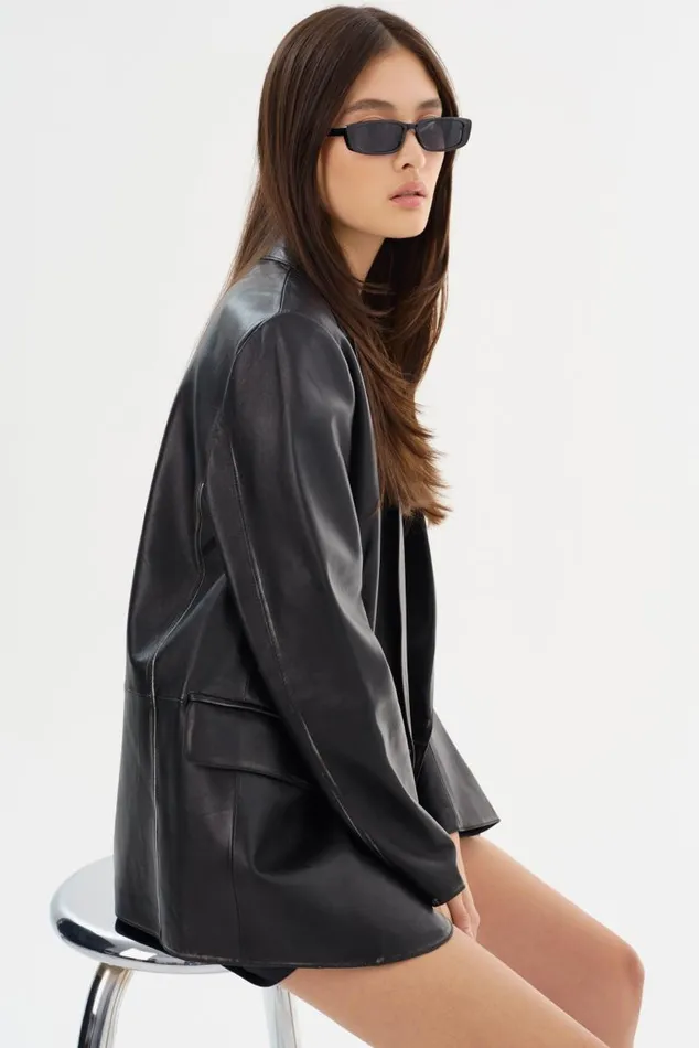 Women KARRIN Distressed Leather Blazer Distressed Black LAMARQUE Blazers Women KARRIN Distressed Leather Blazer Distressed Black LAMARQUE Blazers
