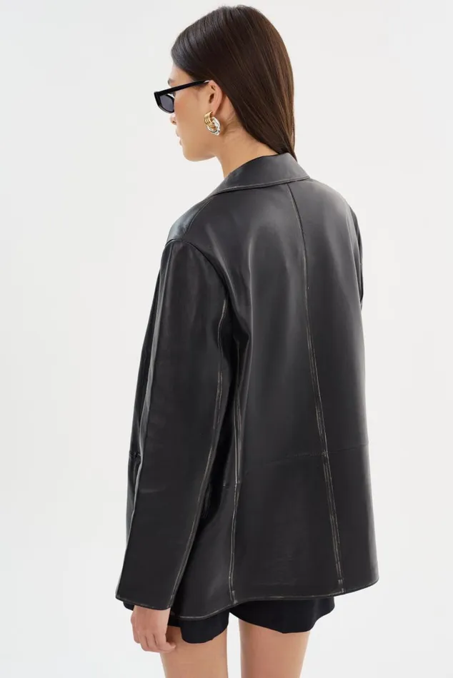 Women KARRIN Distressed Leather Blazer Distressed Black LAMARQUE Blazers Women KARRIN Distressed Leather Blazer Distressed Black LAMARQUE Blazers