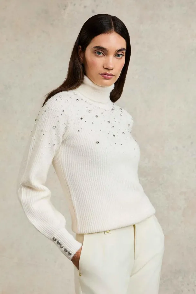 Women Kelsie Rib Embellished Roll Neck Natural Holland Cooper Knitwear Women Kelsie Rib Embellished Roll Neck Natural Holland Cooper Knitwear