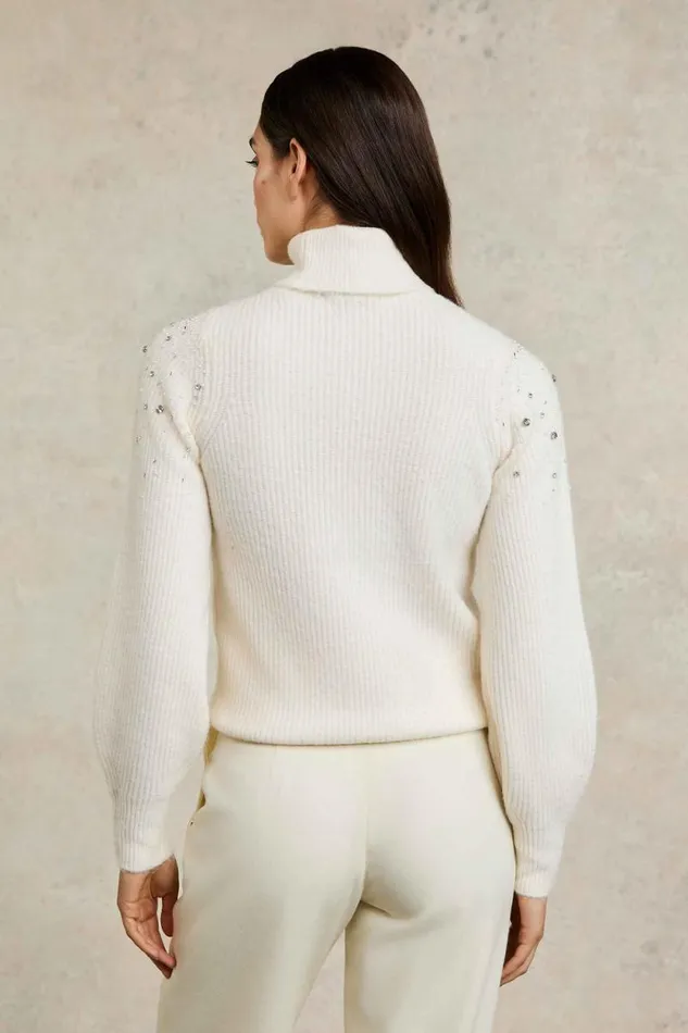 Women Kelsie Rib Embellished Roll Neck Natural Holland Cooper Knitwear Women Kelsie Rib Embellished Roll Neck Natural Holland Cooper Knitwear
