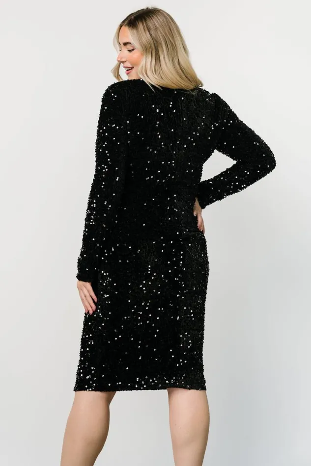 Women Kimberly Sequin Midi Dress Black Baltic Born Embellished and Sequined Women Kimberly Sequin Midi Dress Black Baltic Born Embellished and Sequined