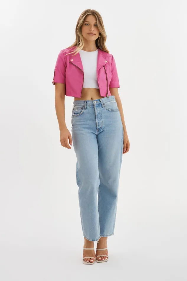 Women KIRSI GOLD Cropped Biker Jacket Super Pink LAMARQUE Leather Jackets Women KIRSI GOLD Cropped Biker Jacket Super Pink LAMARQUE Leather Jackets