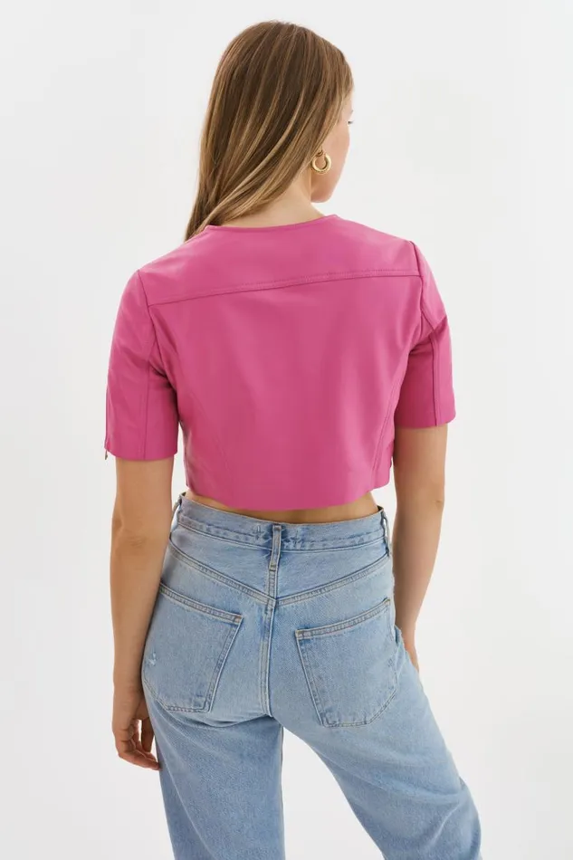 Women KIRSI GOLD Cropped Biker Jacket Super Pink LAMARQUE Leather Jackets Women KIRSI GOLD Cropped Biker Jacket Super Pink LAMARQUE Leather Jackets