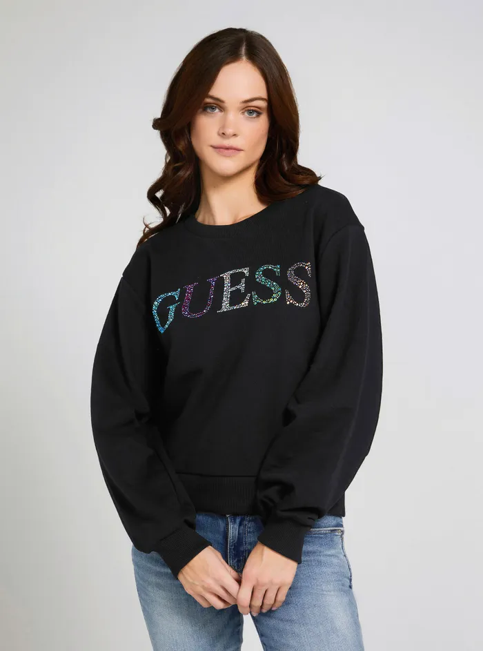 Women Knits and Sweaters GUESS Eco Black Coloured Rhinestone Logo Jumper