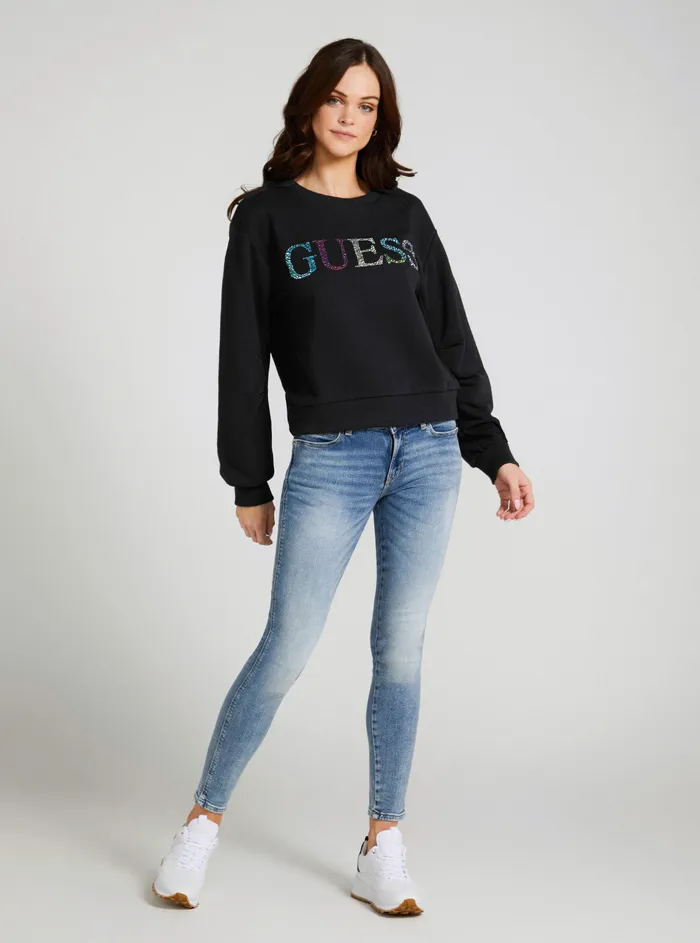 Women Knits and Sweaters GUESS Eco Black Coloured Rhinestone Logo Jumper Women Knits and Sweaters GUESS Eco Black Coloured Rhinestone Logo Jumper