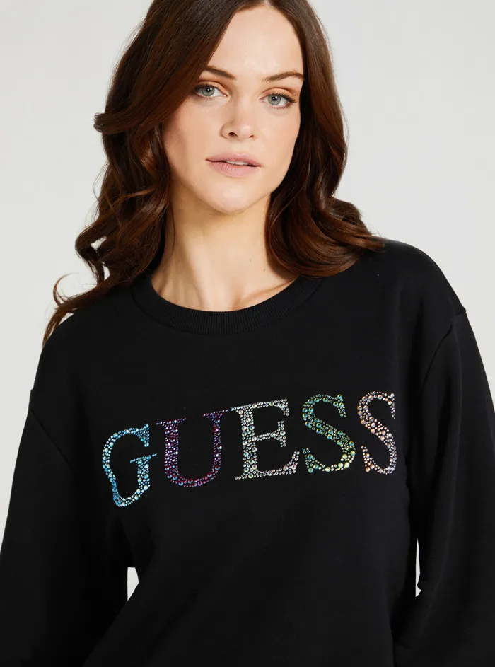 Women Knits and Sweaters GUESS Eco Black Coloured Rhinestone Logo Jumper Women Knits and Sweaters GUESS Eco Black Coloured Rhinestone Logo Jumper